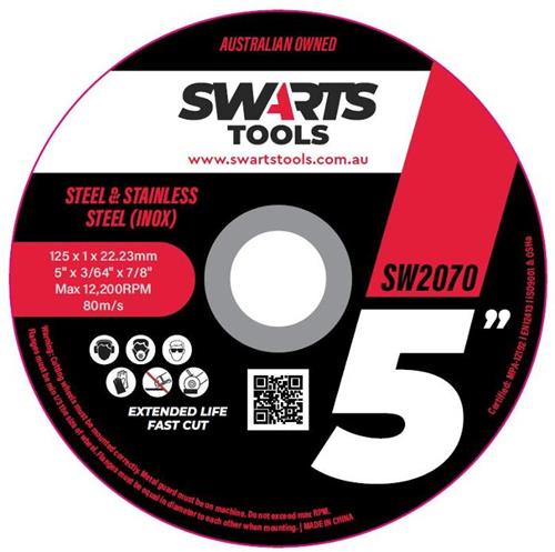 SWARTS TOOLS WWW.SWARTSTOOLS.COM.AU AUSTRALIAN OWNED STEEL & STAINLESS STEEL (INOX) SW2070 5" EXTENDED LIFE FAST CUT trademark