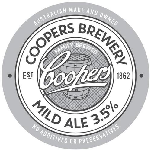 COOPERS COOPERS BREWERY MILD ALE 3.5% EST 1862 FAMILY BREWED AUSTRALIAN MADE AND OWNED NO ADDITIVES OR PRESERVATIVES trademark