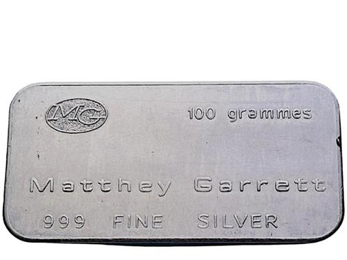 MG MATTHEY GARRETT 999 FINE SILVER 100 GRAMMES trademark